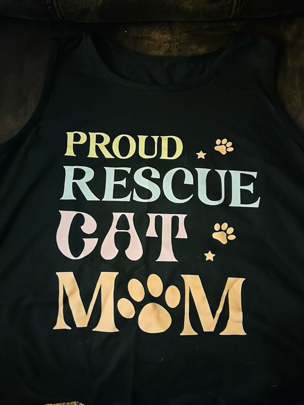 Proud Rescue Cat Mom Tank Top - Black with Pastel Text